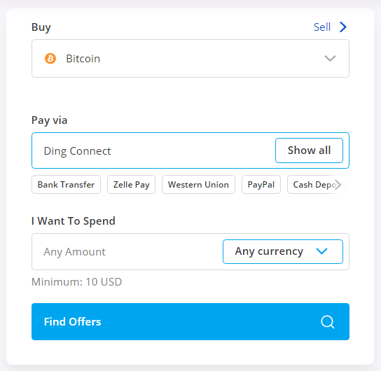 buy btc using ding connect