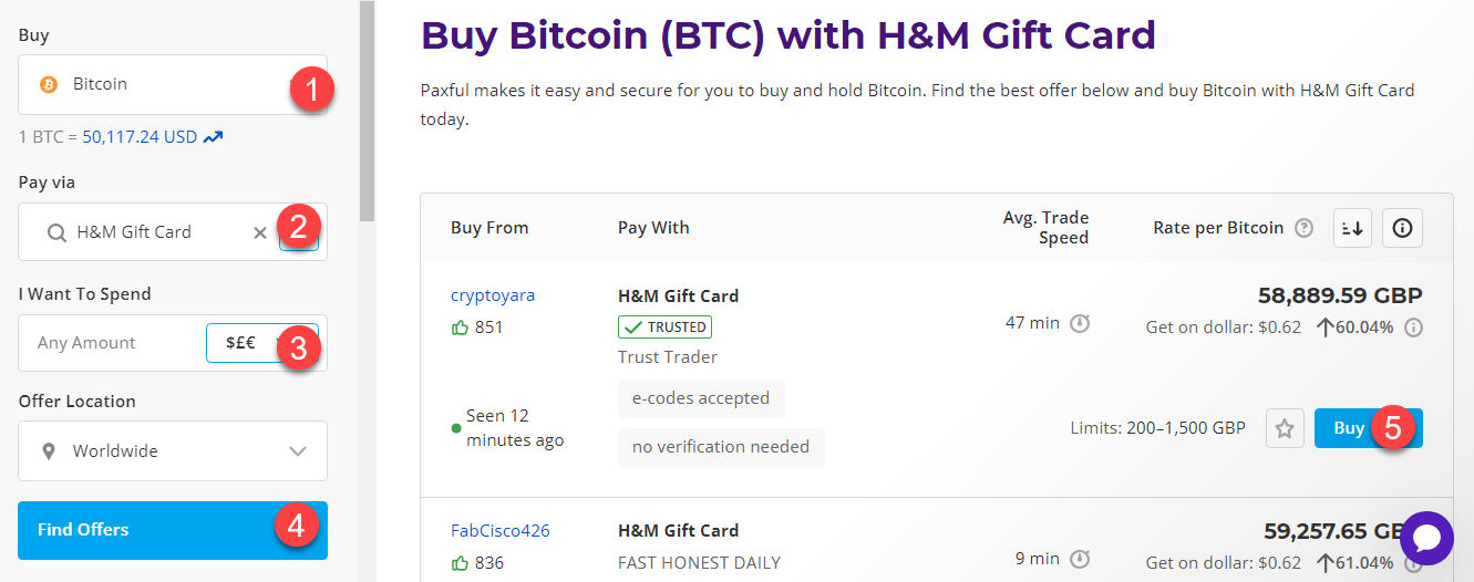buy btc with H&M gift card