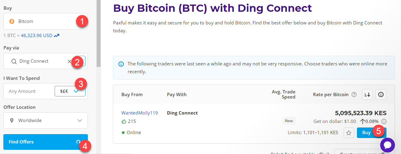 buy btc with ding connect