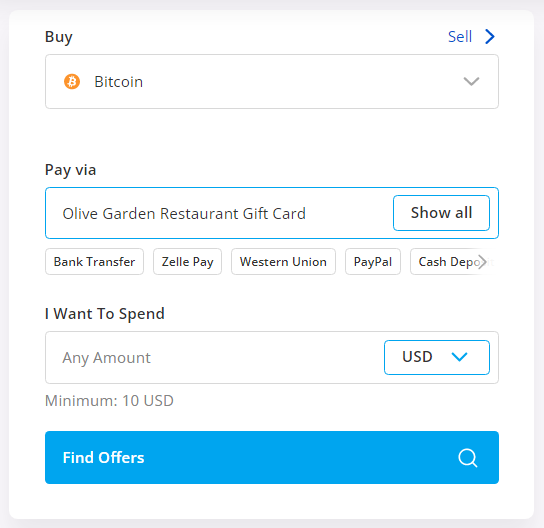 buy btc using olive resturant gift card