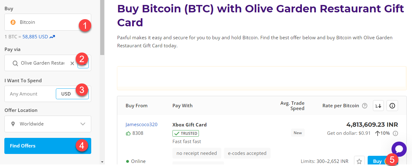 buy btc with olive garden resturant gift card