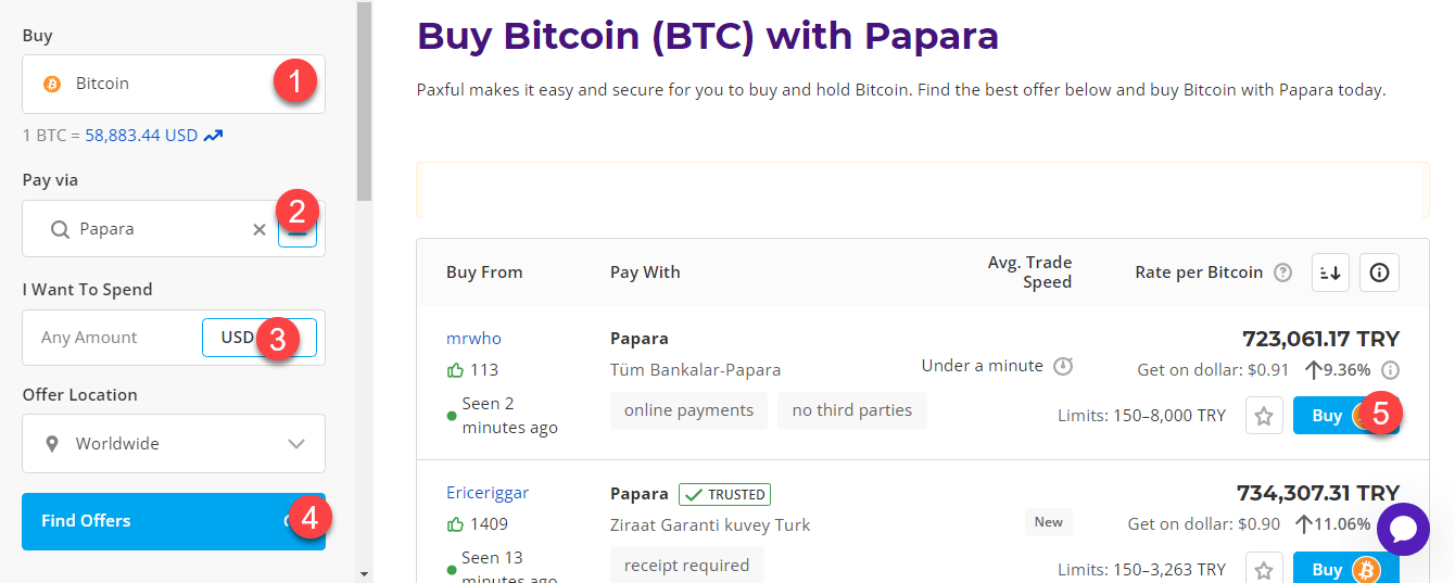 buy btc with papara payment