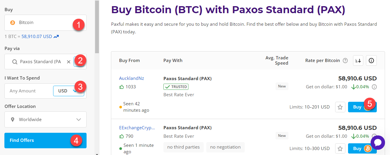 buy btc with paxos standard