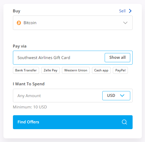 buy btc using southwest airline gift card