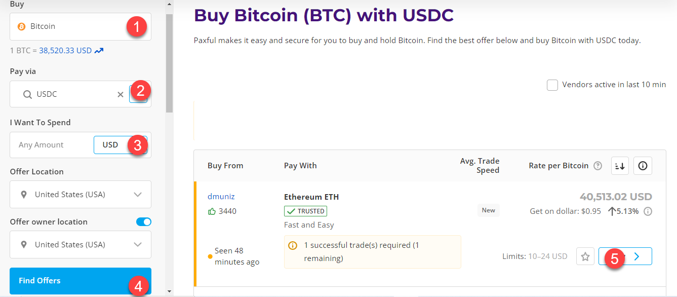 buy btc with usdc