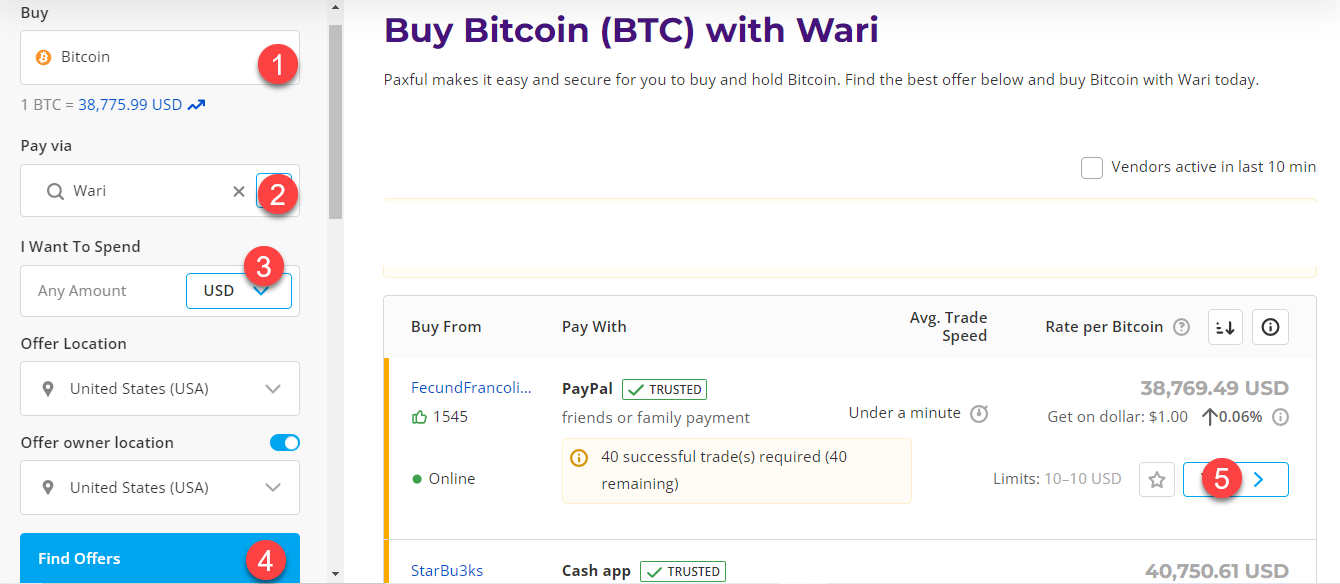 buy btc with wari